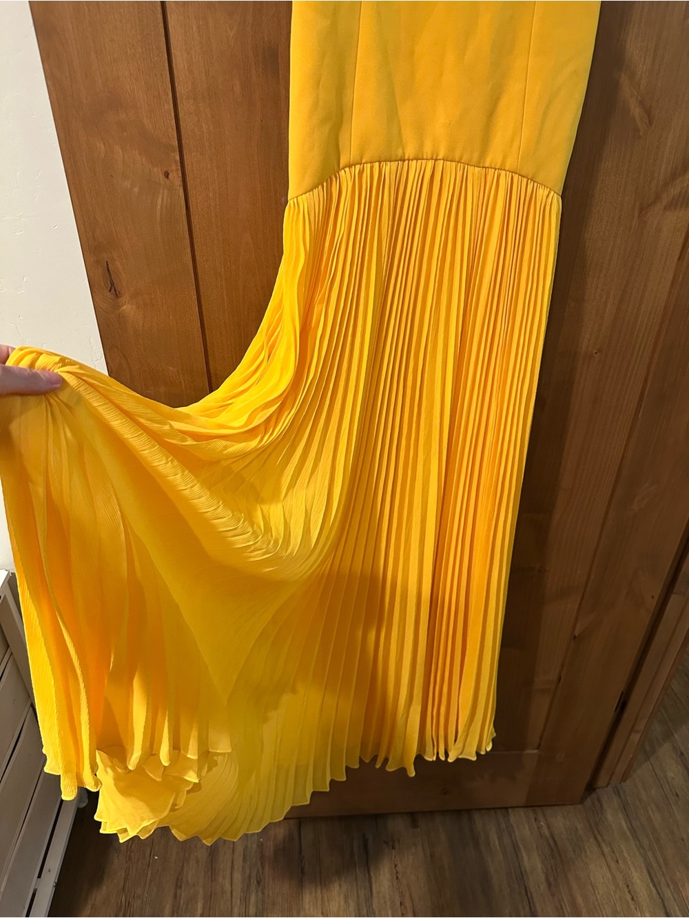 Monique Lhuillier Sunny Yellow Drop-Waist Strapless Pleated Maxi Dress - Picture 2 of 5